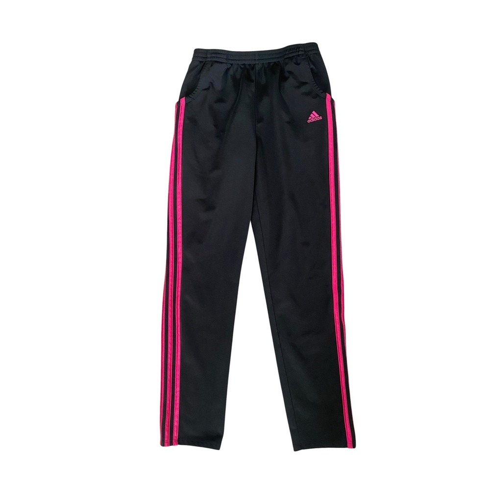 Adidas Girls Youth Black & Hot Pink Sweatpants Size XL / 16 Taper Leg Athletic